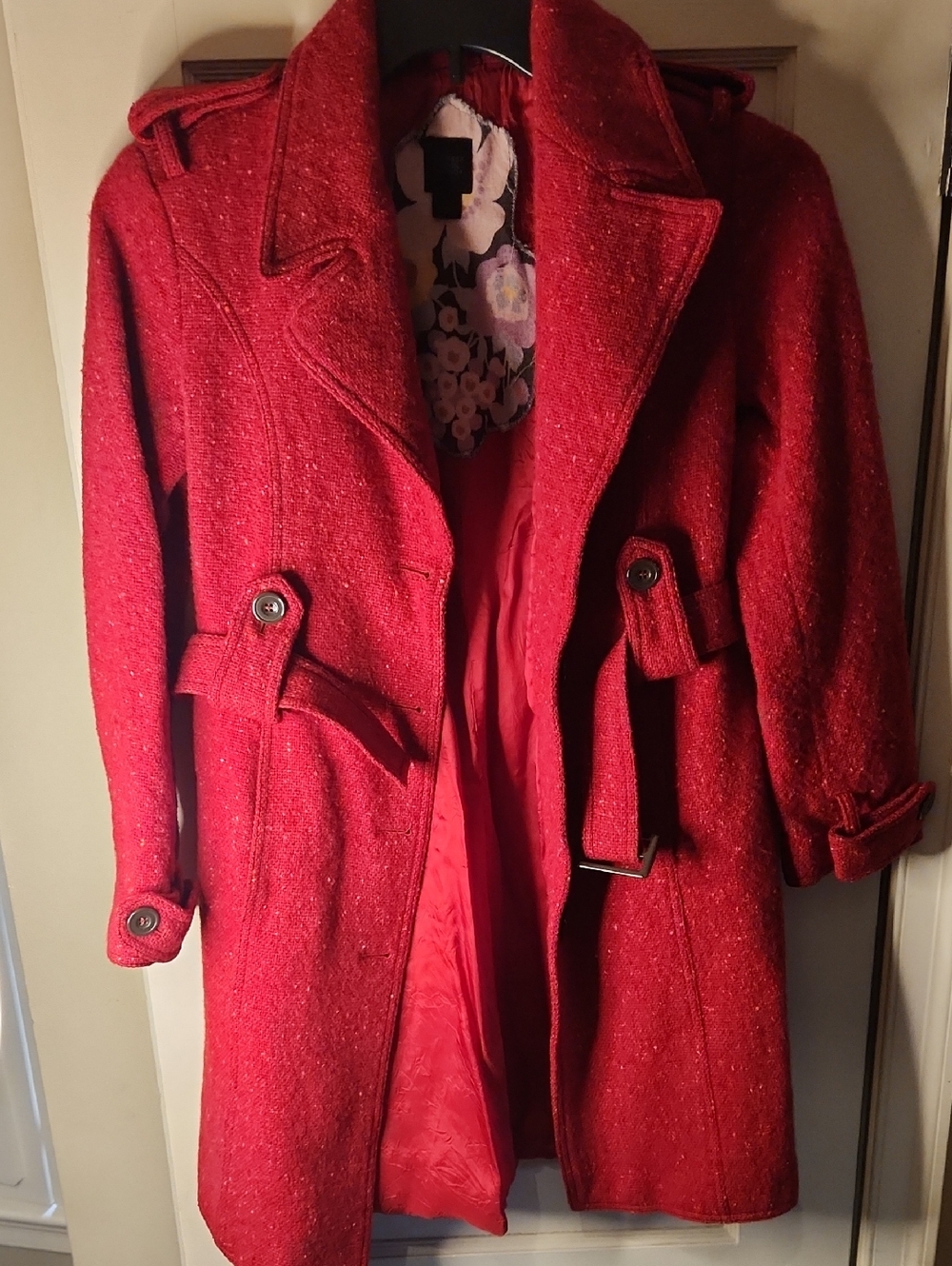 Express Red Wool-Blend Trench Coat with Belt